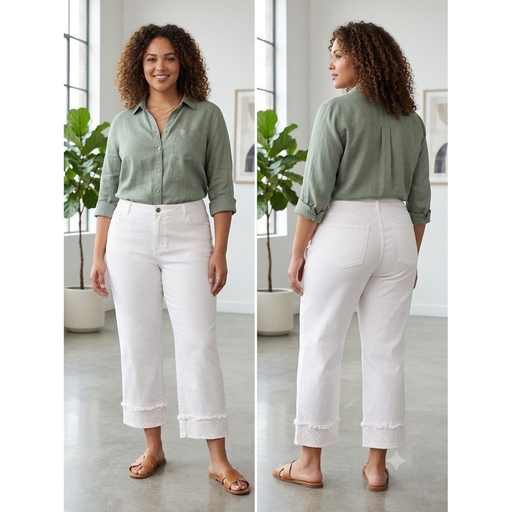 John Mark Denim Jeans Womens Sz 22W Embroidered White Capri Ankle Jeans Boho NWT